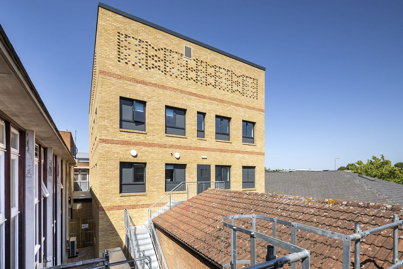 Courtyard elevation of the completed MRI building at Kingston Hospital