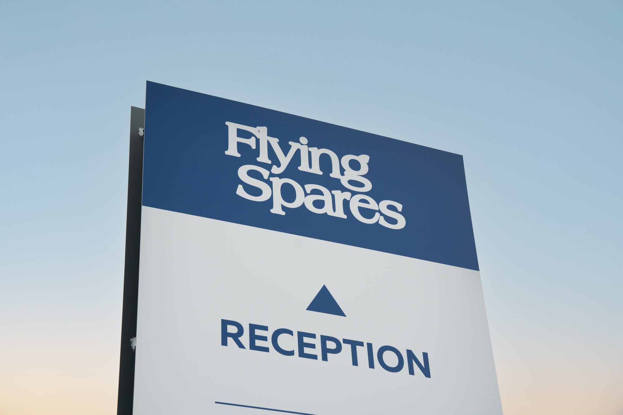 Completed Flying Spares reception sign at the Merrylees unit
