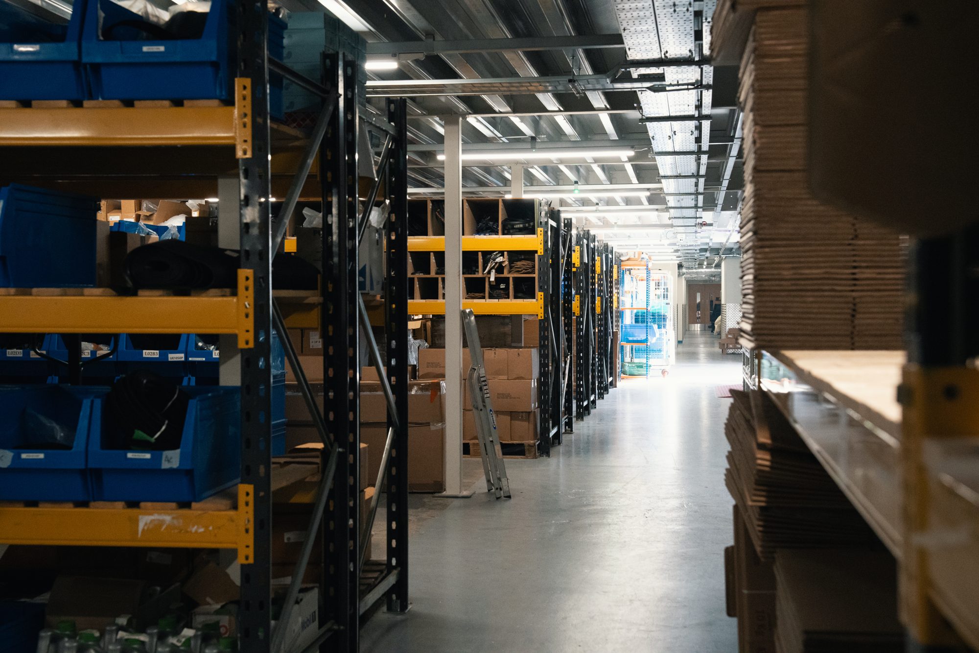 Completed warehouse aisle at the Flying Spares unit, Merrylees
